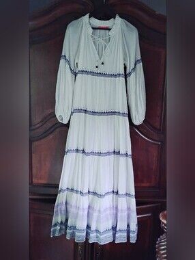 Oliphant Marrakesh white and purple boho maxi dress with balloon sleeves Size Xs